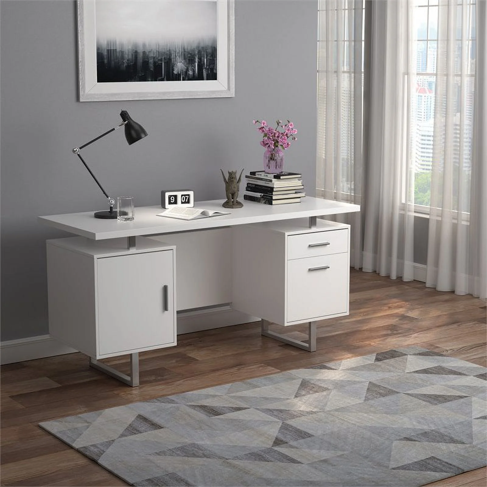 UrbanPro Traditional Floating Top Office Desk in White Gloss