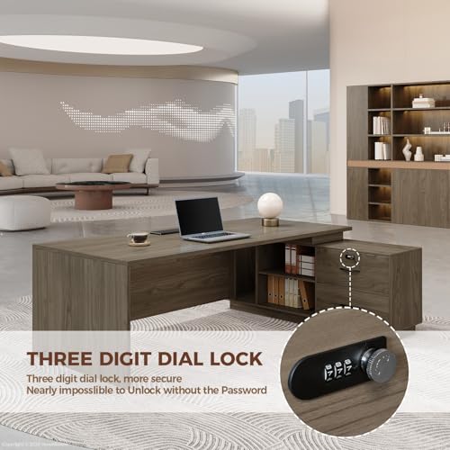 L-Shaped Executive Desk with Reversible Cabinets, Lockable Drawers & Cable Management – Large Wood Office Desk for Home or CEO Office(Black Walnut,63