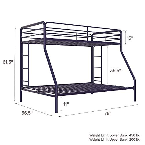 DHP Twin-Over-Futon Convertible Couch and Bed with Metal Frame, Ladder and Guardrails - Black