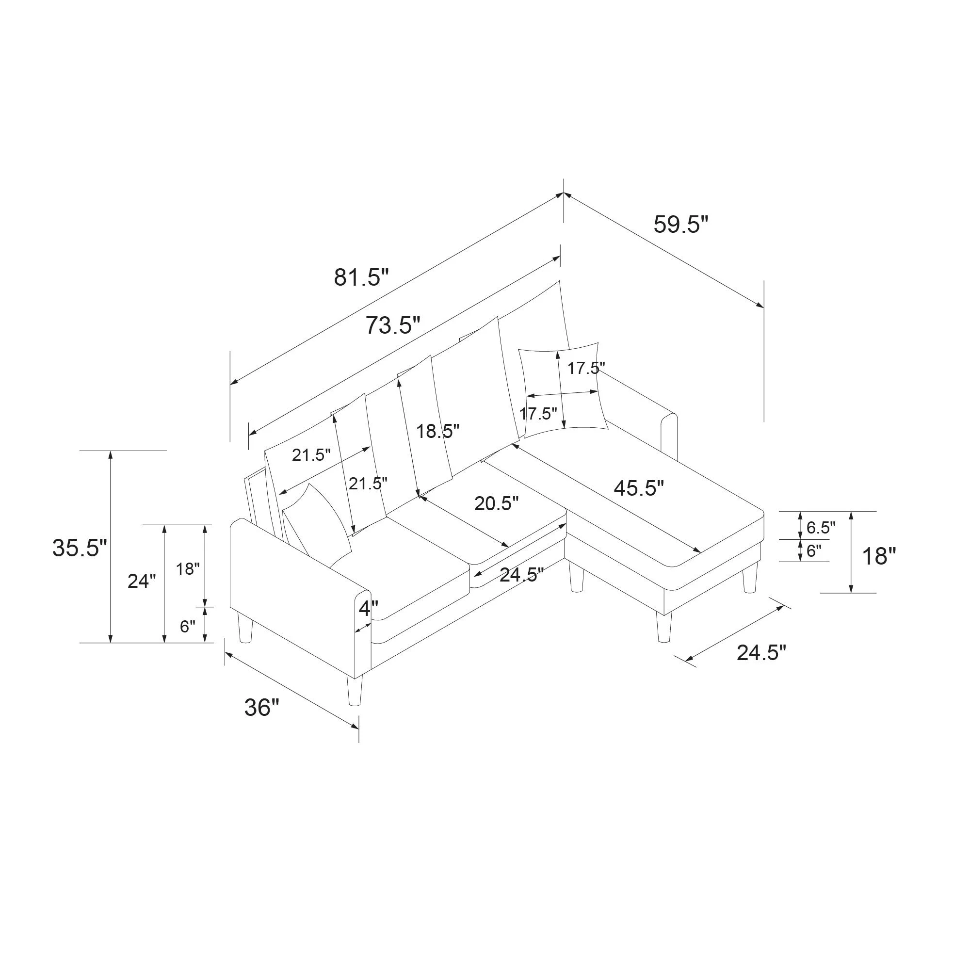 DHP Keaton Reversible Sectional with Pillows, Gray