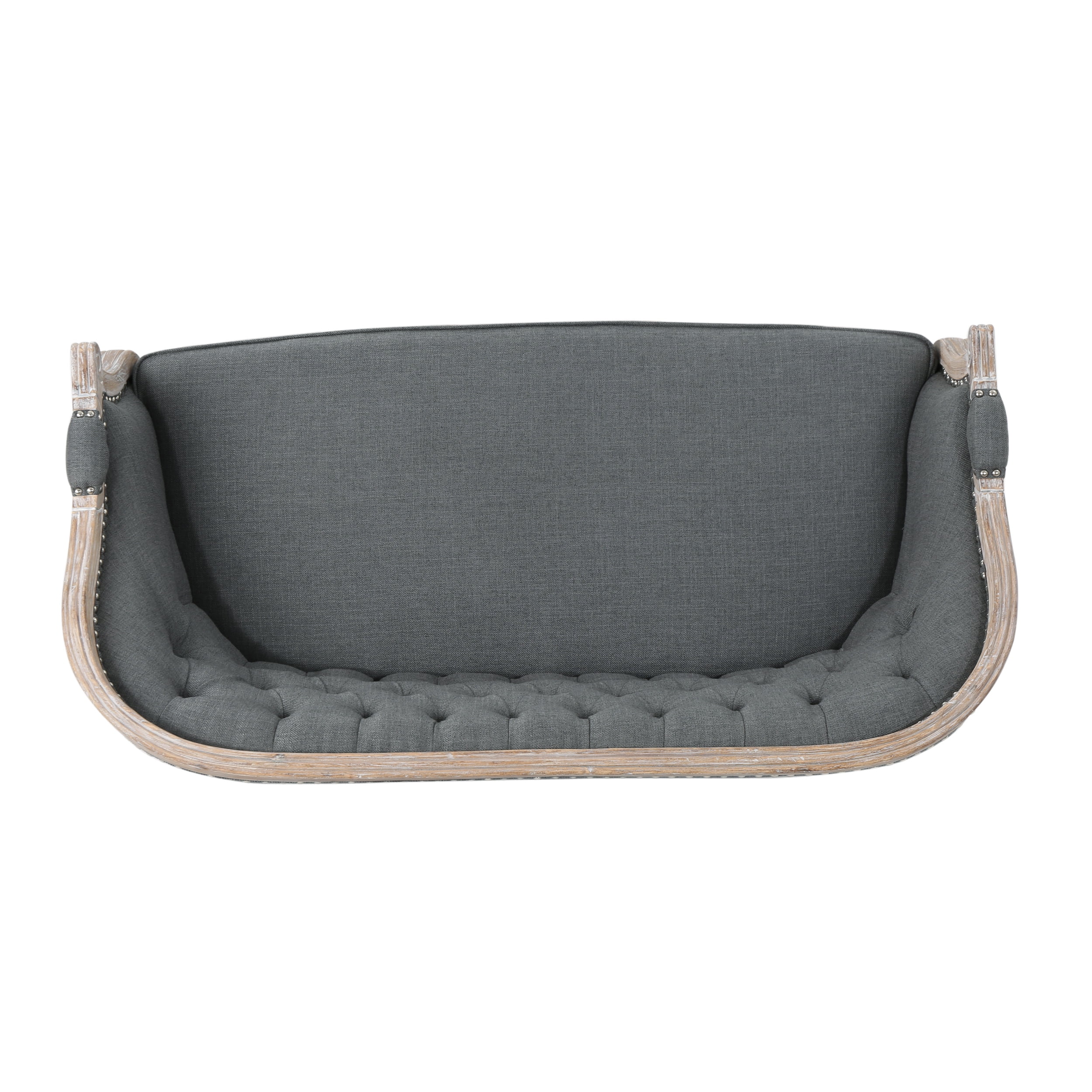 Noble House Sarahbella Fabric Loveseat with Nailhead, Dark Gray