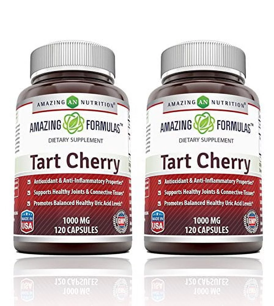 Amazing Formulas Tart Cherry Extract 1000 Mg Capsules - Non-GMO - Antioxidant Support - Promotes Joint Health & a Proper Uric Acid Level Balance (120 Count (Pack of 2))
