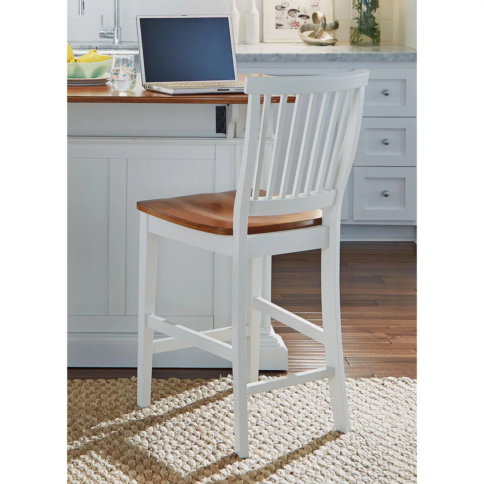 Homestyles Americana Traditional Wood Counter Stool in Antique White and Oak