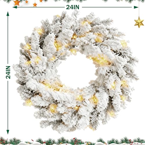 24 Inch Green Christmas Wreath, Artificial Christmas Wreaths for Front Door, Porch, Entryway, Outdoor, Holiday Decorations, with Large Bell, Bow, Golden Ball, Pine Cones, Water Grass
