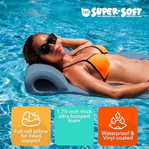 TRC Recreation Sunsation Vinyl Coated Foam Swimming Pool Float Mat Adult Lounger with Built-in Roll Pillow