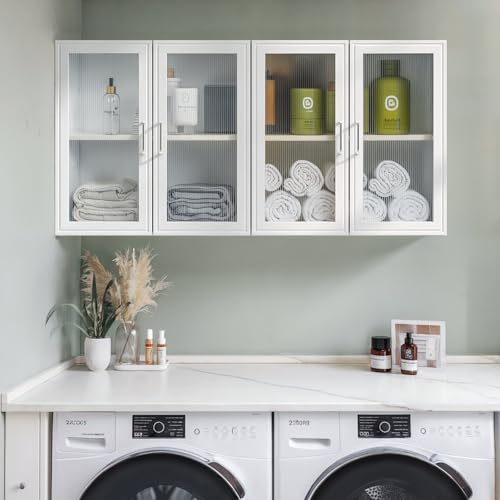 FIMELLO 24’’ Bathroom Wall Cabinet Set of 2 with LED, Laundry Room Cabinets Storage, Kitchen Cabinets with Adjustable Shelf Acrylic Glass Doors, Medicine Cabinets for Bathroom, Black Bathroom Cabinet