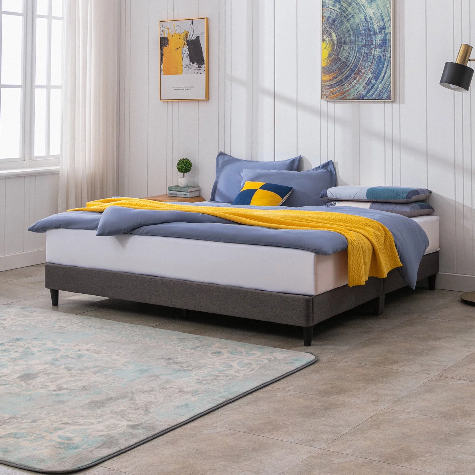 CECER California King Size Bed Frame, Linen Platform Bed Frame with Wood Slat Support, Wooden Bed Frame, Easy Assembly, Dark Grey