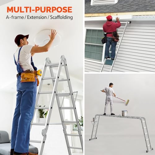 LUISLADDERS Folding Ladder Multi-Purpose Aluminium Extension 7 in 1 Step Heavy Duty Combination EN 131 Standard (12.5 Feet)