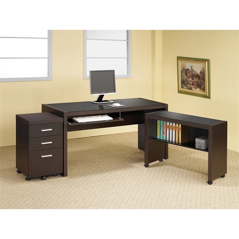 Home Square 3 Piece Set with Office Chair Computer Desk and Mobile File Cabinet