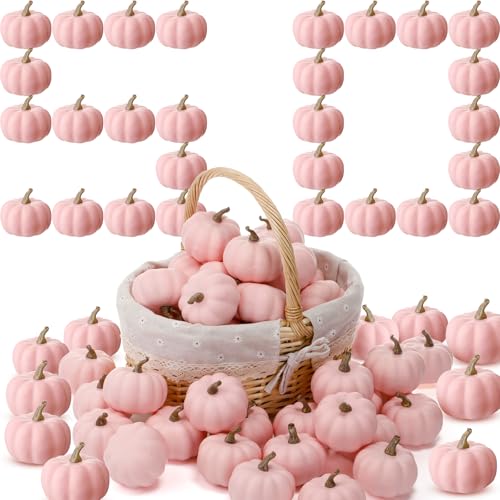 Liliful 50 Pcs 3.15 Inch Fall Artificial Pumpkins Fake Pumpkins Bulk Pumpkin Decor Fall Harvest Lifelike Pumpkin Foam Pumpkin for Autumn Halloween Thanksgiving Table Home Kitchen Decorations(Orange)