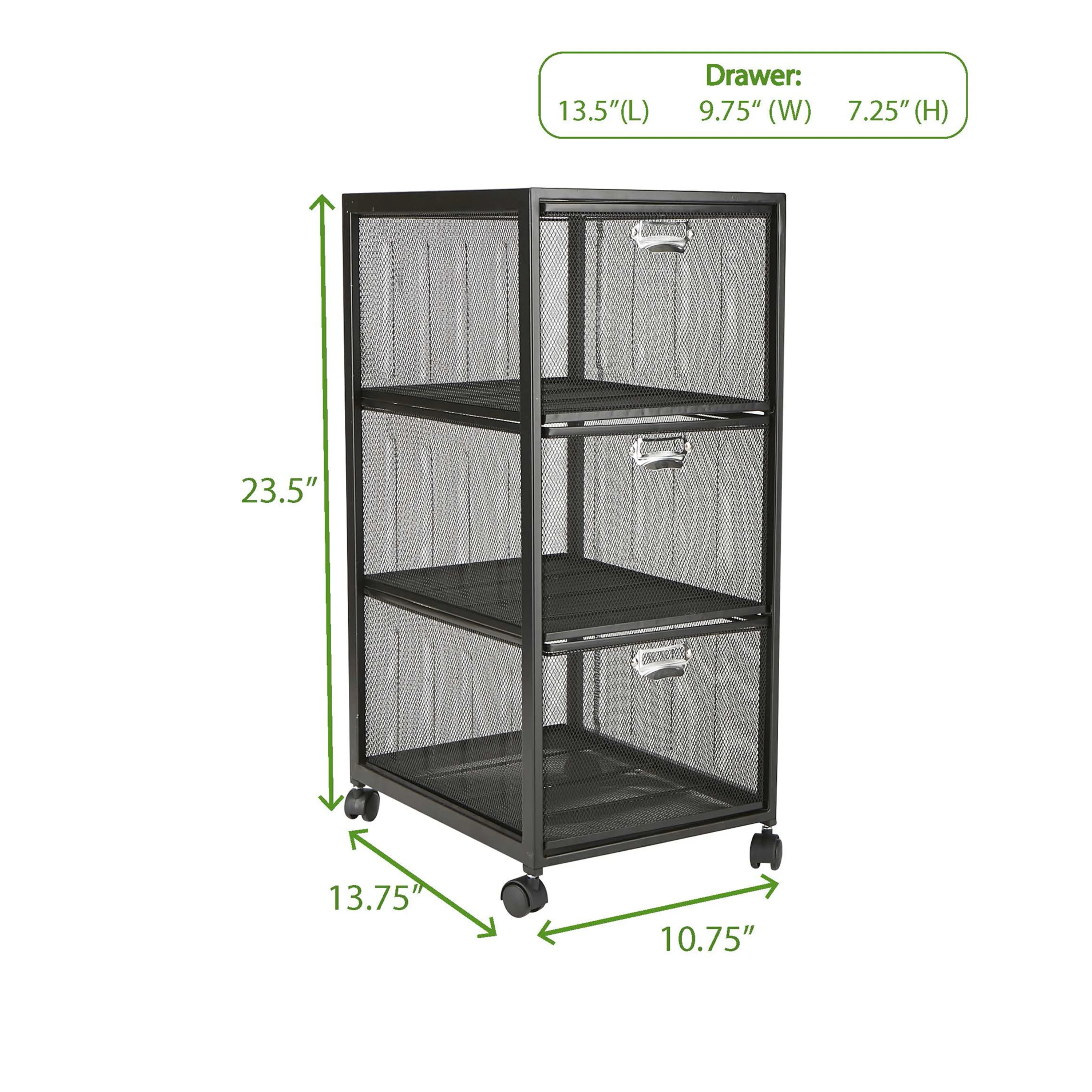 Mind Reader Rolling Utility Cart, File Cabinet Box with 3 Drawers, Black