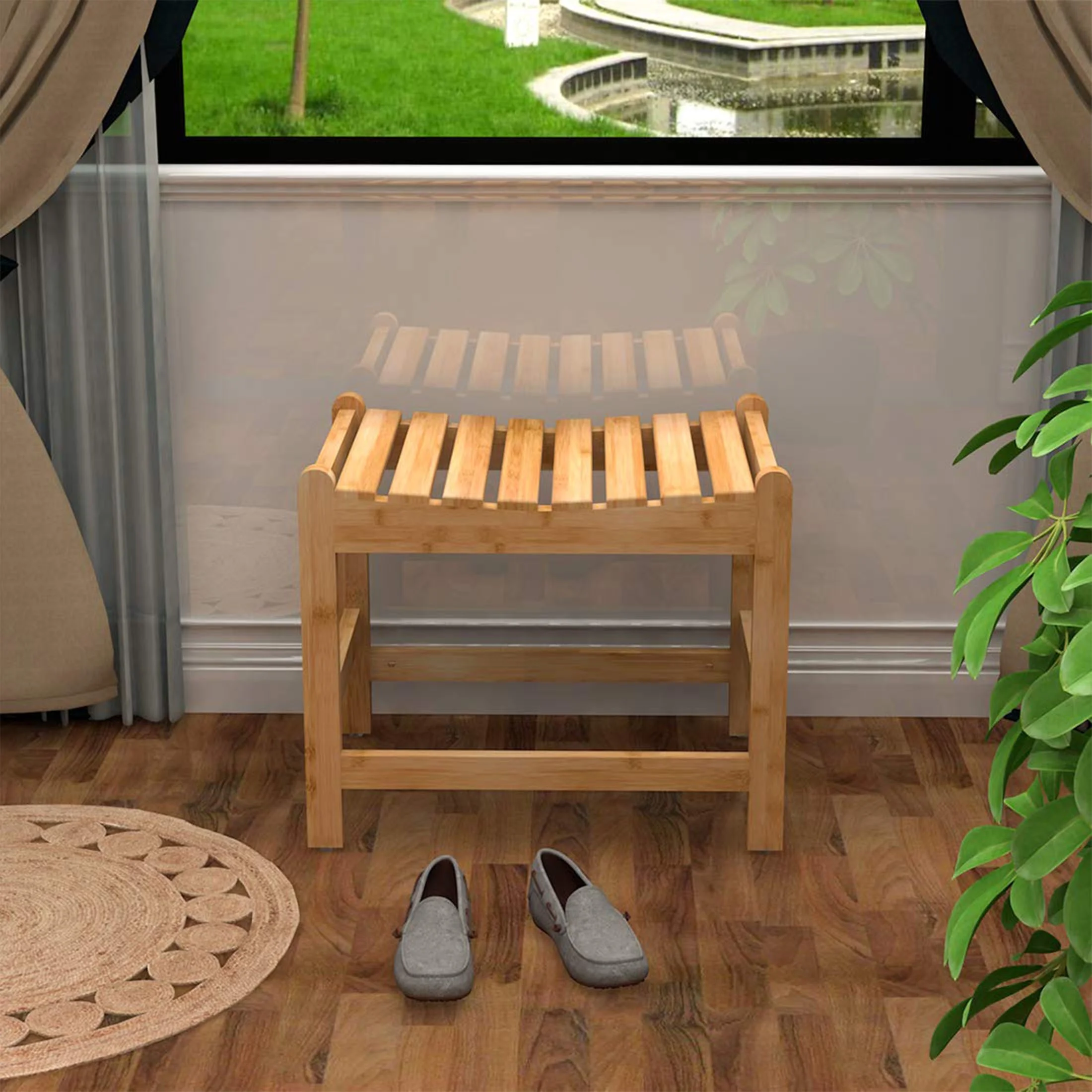 Bambloom Bamboo Shower Bench,Waterproof Anti-Slip Shower Stool in Bathroom & Inside Shower