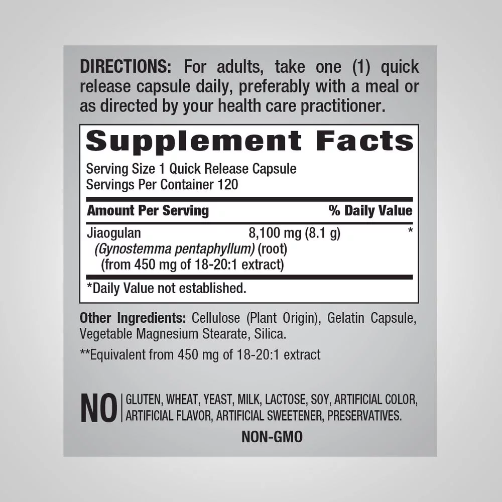 Jiaogulan Capsules 8100mg | 120 Count | Gynostemma Leaf Extract | by Piping Rock