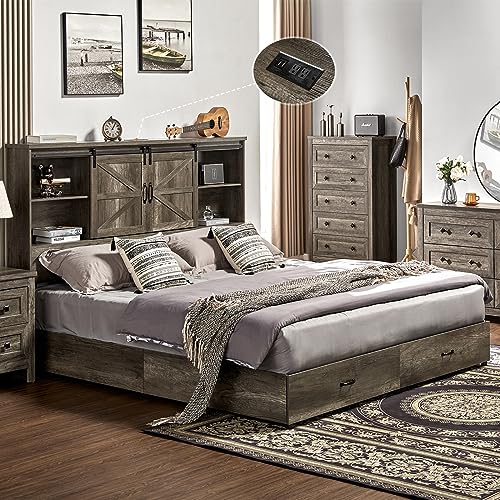 VanAcc Full Size Bed Frame, Wooden Platform Storage Bed with 51.2