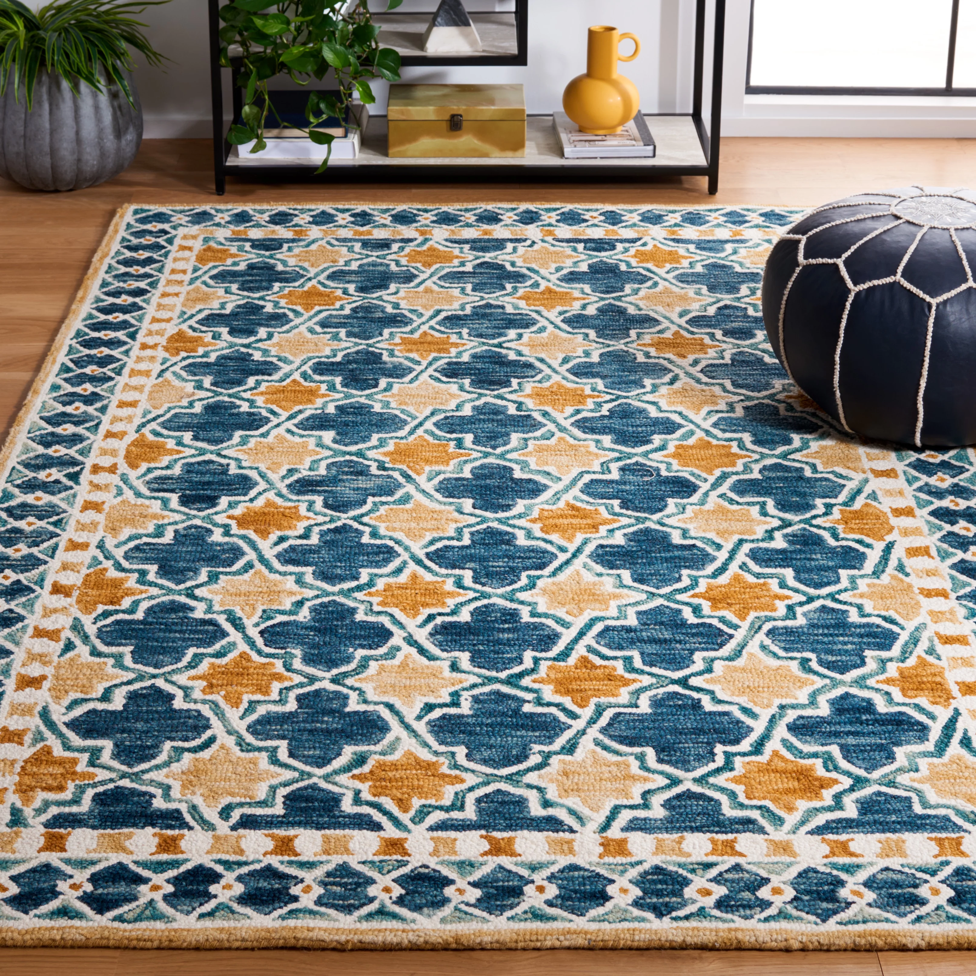SAFAVIEH Aspen Joshua Geometric Area Rug, Navy/Yellow, 3' x 5'