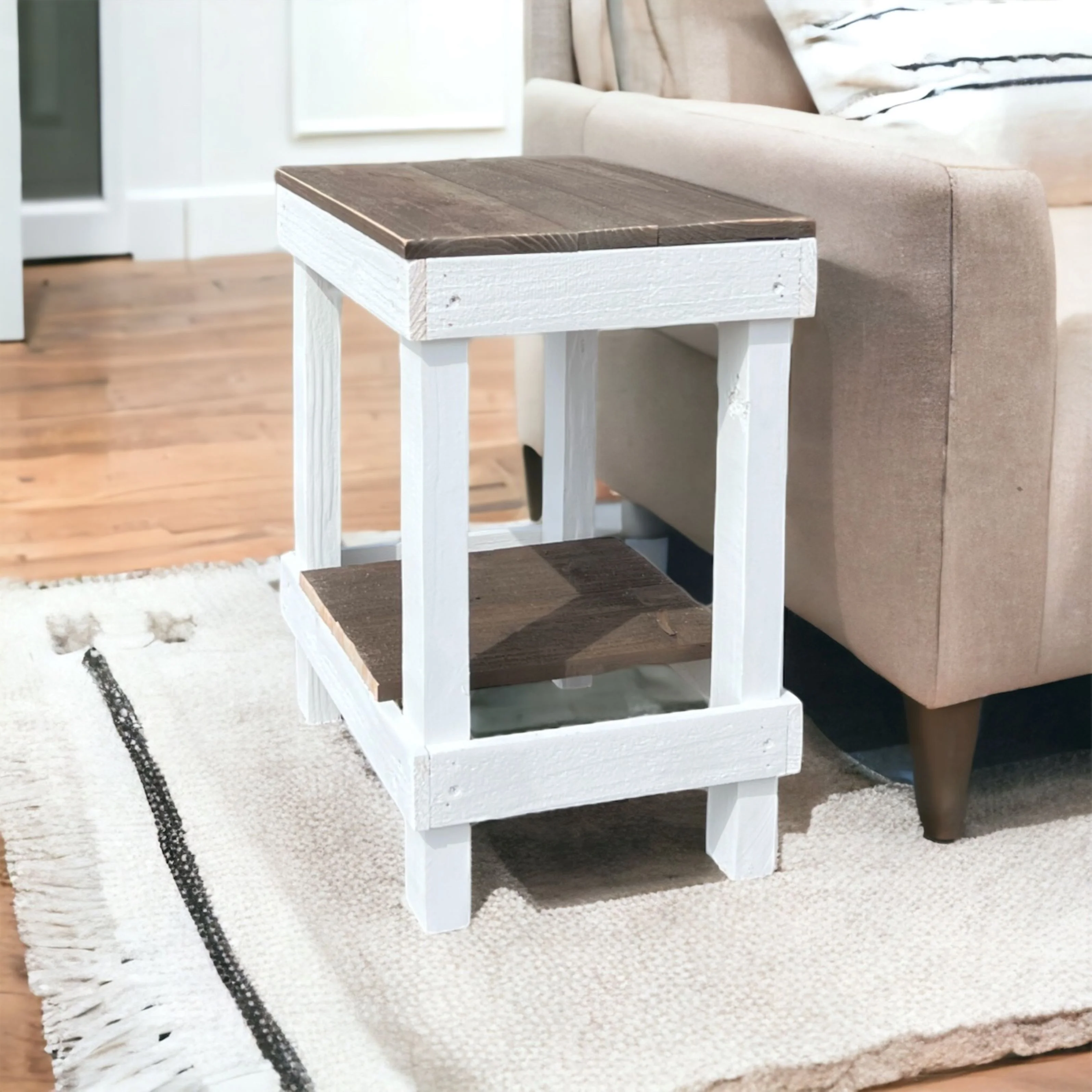 Woven Paths Reclaimed Wood Slim End Table, Dark Walnut/White 22.75 in H x 14 in D x 19 in W