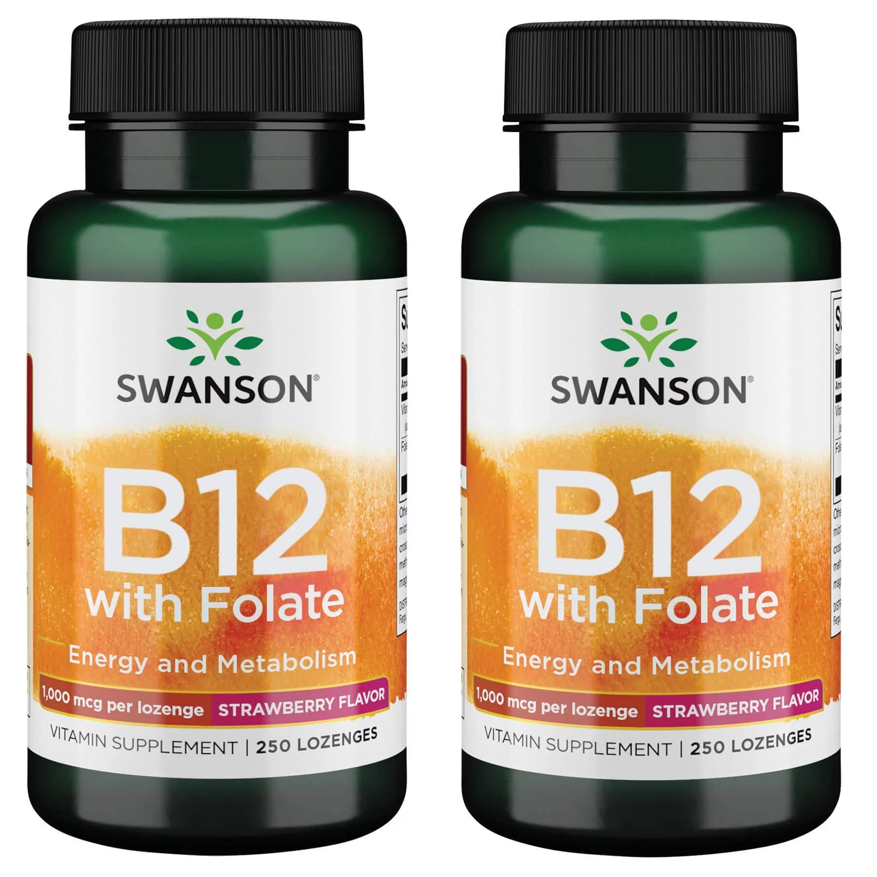 Swanson Vitamin B12 with Folate - Strawberry Flavor 1,000 mcg 250 Loz 2 Pack