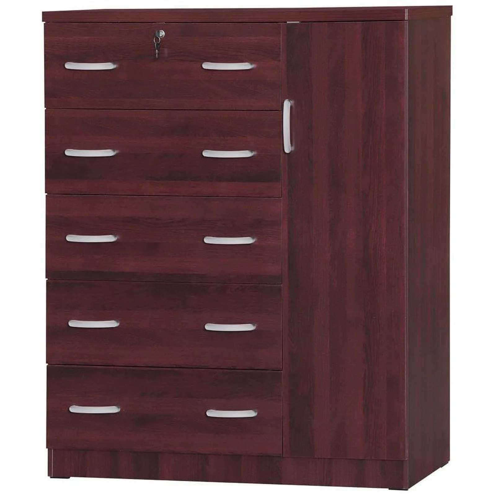 Home Square 2-Piece Set with Queen Captains Bed and 5-Drawer Tall Chest Wardrobe
