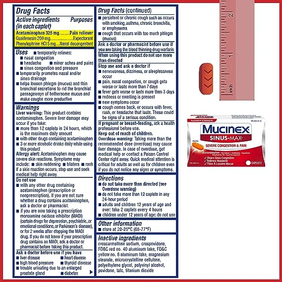 Mucinex Sinus-Max Severe Congestion Relief Caplets 20 ea (Pack of 4)