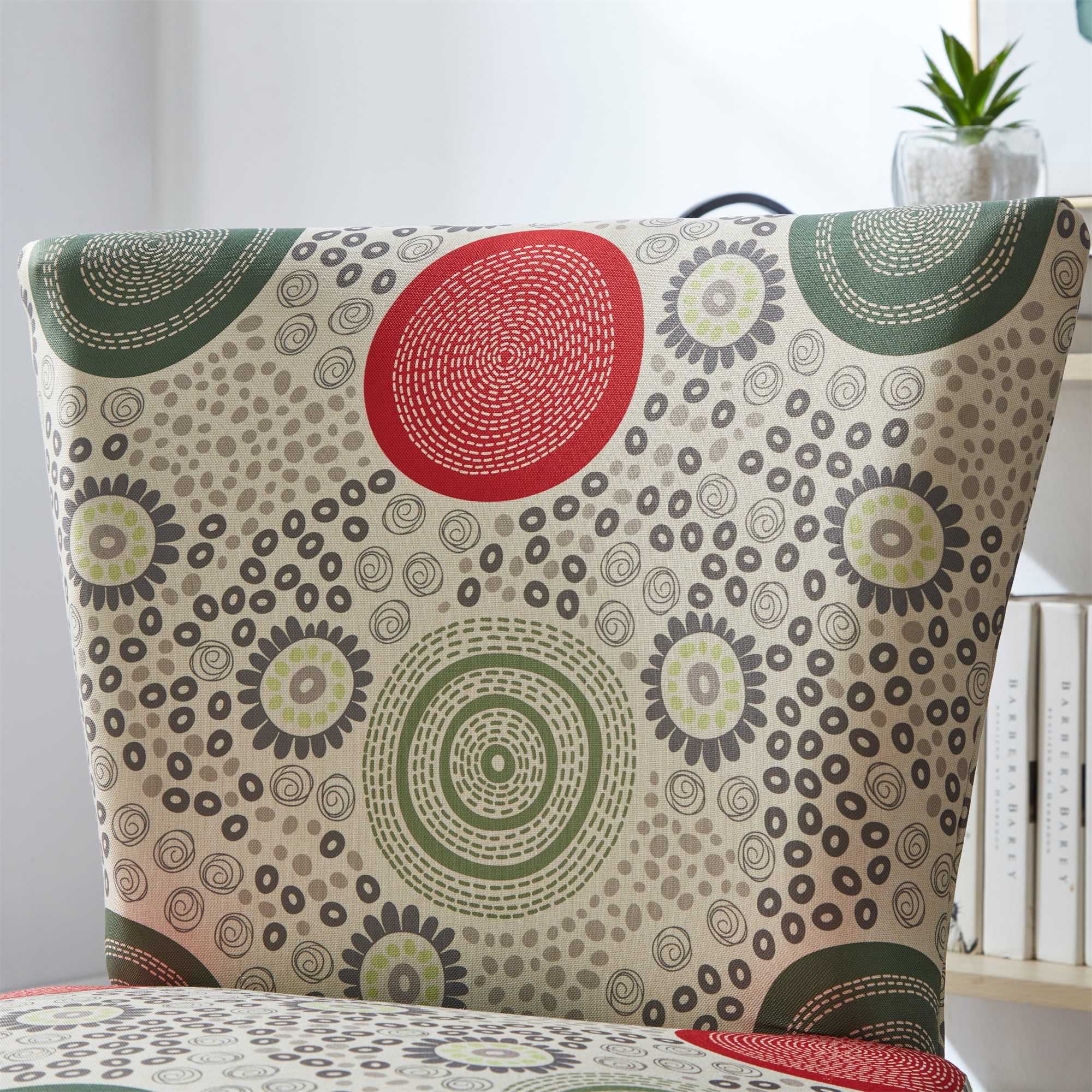 GEXPUSM Armless Accent Chair Set of 2, Modern Living Room Chairs with Thick Cushion & Solid Wood Legs, Fabric Comfy Bedroom Chair, Living Room Furniture, Beige/Circular pattern