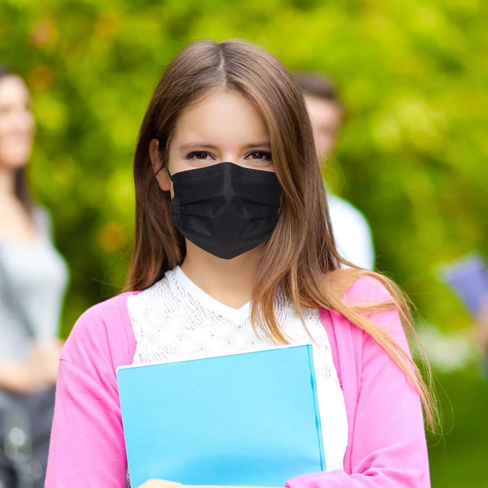 2000 Pack USA Made Disposable Face Masks Black, 3 Ply Breathable Protection Mask