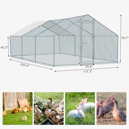 Outvita Chicken Coop, 13×10 FT Large Metal Chicken House, Poultry Habitat Cage with Waterproof Cover, Walk-in Chicken Run Pen for Small Animals Yard Farm Patio（Black）