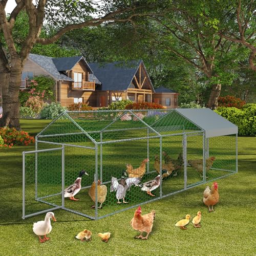 Garvee Large Metal Chicken Coop, Chicken Runs for Yard with Waterproof and Anti-UV Cover, Portable Chicken coop for Outdoor Chicken Rabbit Duck, Silver, 120