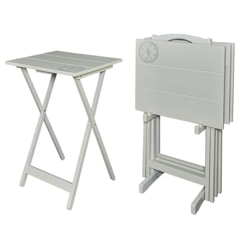 5 Piece Set Faux Marble TV Tray Table Stand in Brown, 4 Tray Tables & 1 Stand