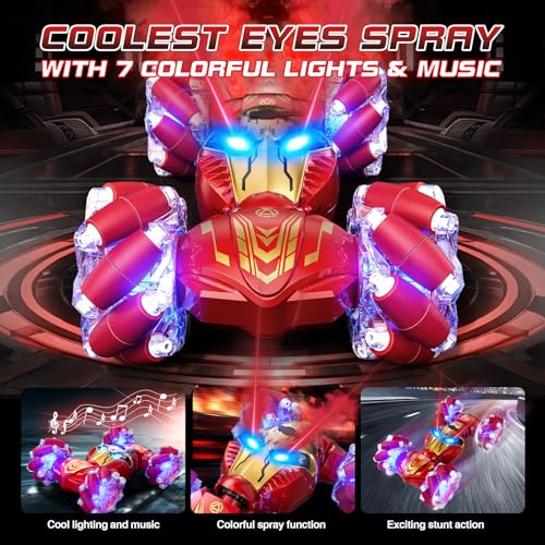 Axirata Remote Control Car Hand Controlled Gesture RC Stunt Car with Spray & Lights & Music for Kids 6-13 Year Old, 4WD 2.4GHz Off-Road 360° Rotation Toy Car Gift for Boys Girls