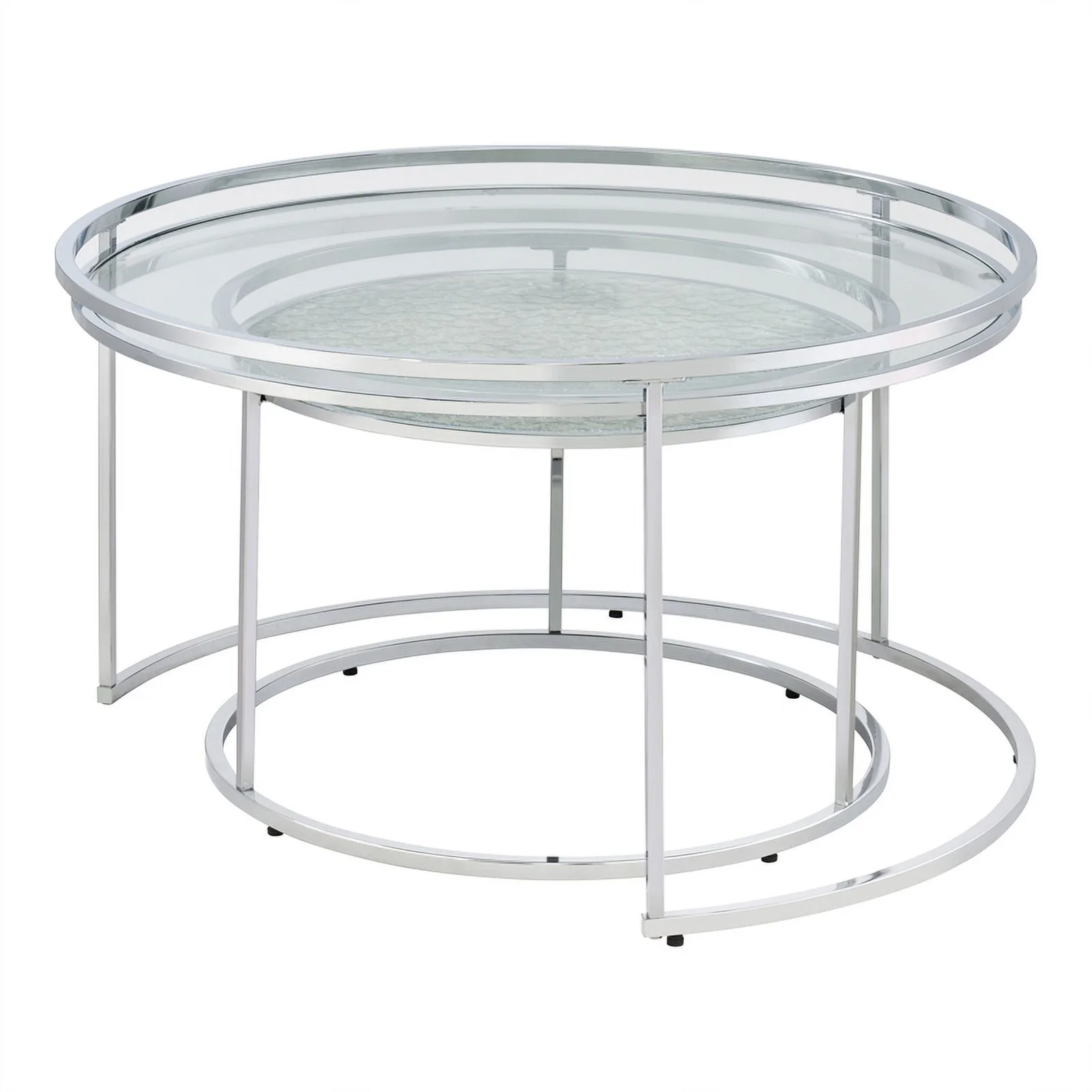 Bowery Hill Metal Glass Top 2-Piece Nesting Tables Set in Chrome