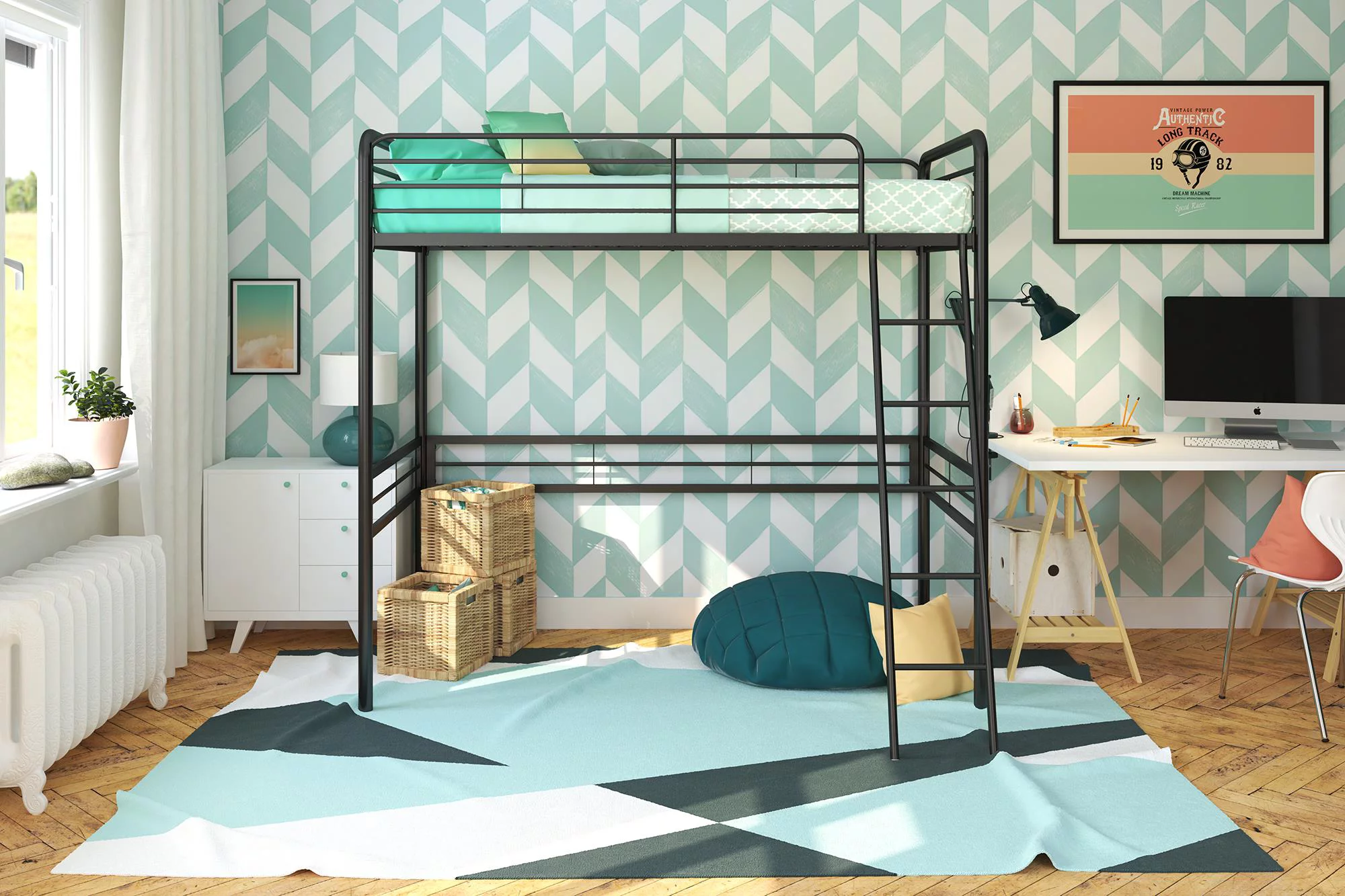 DHP Tommy Twin Metal Loft Bed, Black
