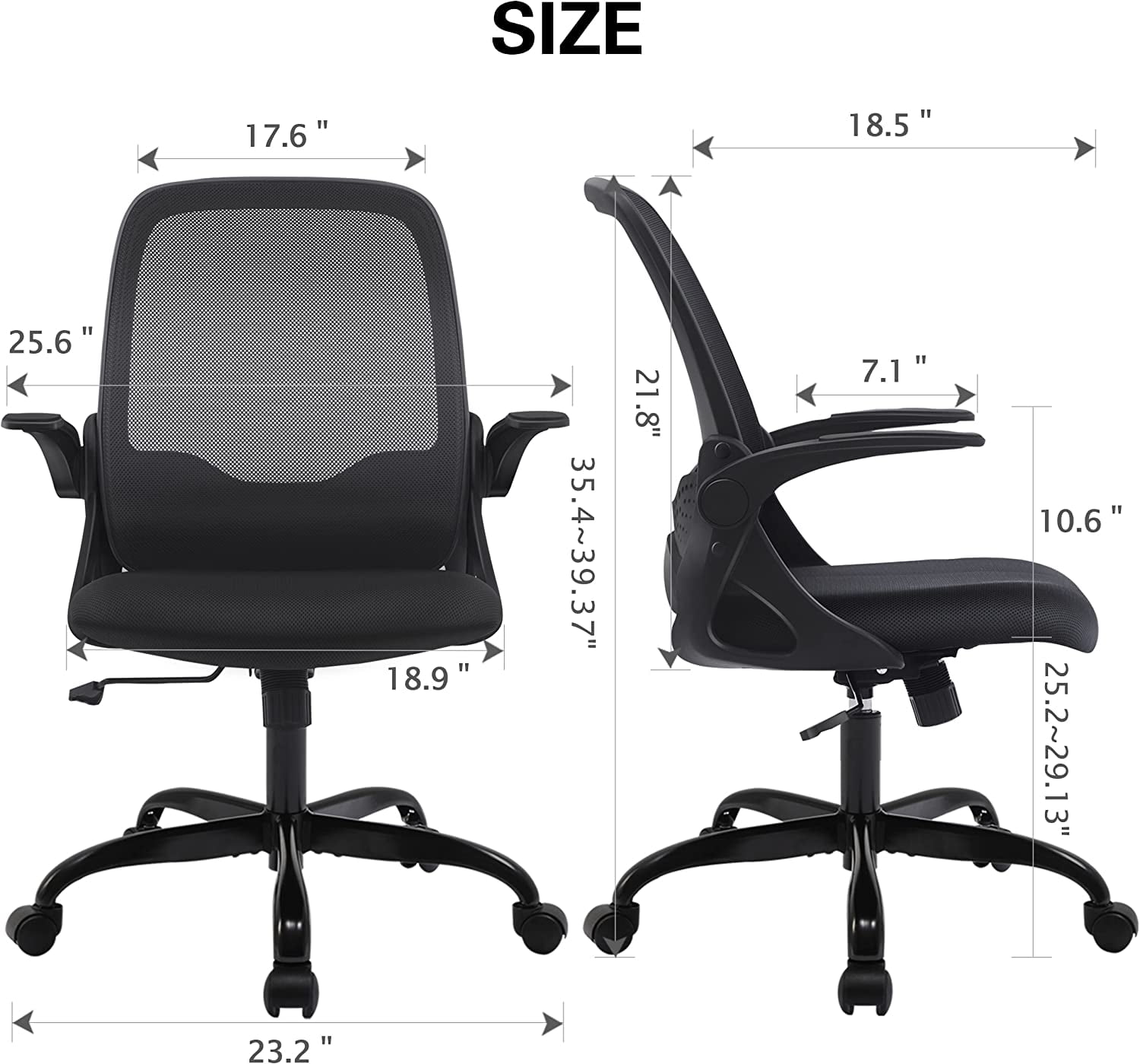 AMZFUN Office Chair,  Ergonomic Desk Chair, Breathable Mesh Computer Chair with Flip-up Armrests and Adjustable Height, Black