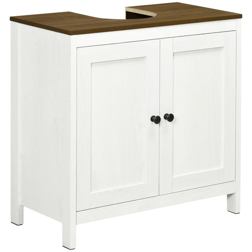 Pedestal Sink Storage Cabinet, Under Sink Cabinet with Double Doors,  Antique White, Walnut-AS