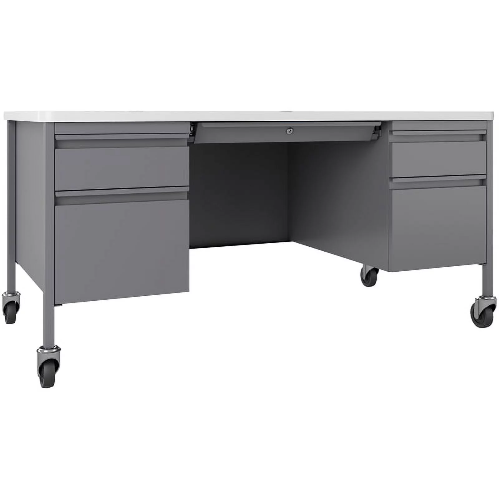 UrbanPro 30x60 Mobile Double Pedestal Metal Desk with T-Mold Top in Silver/White