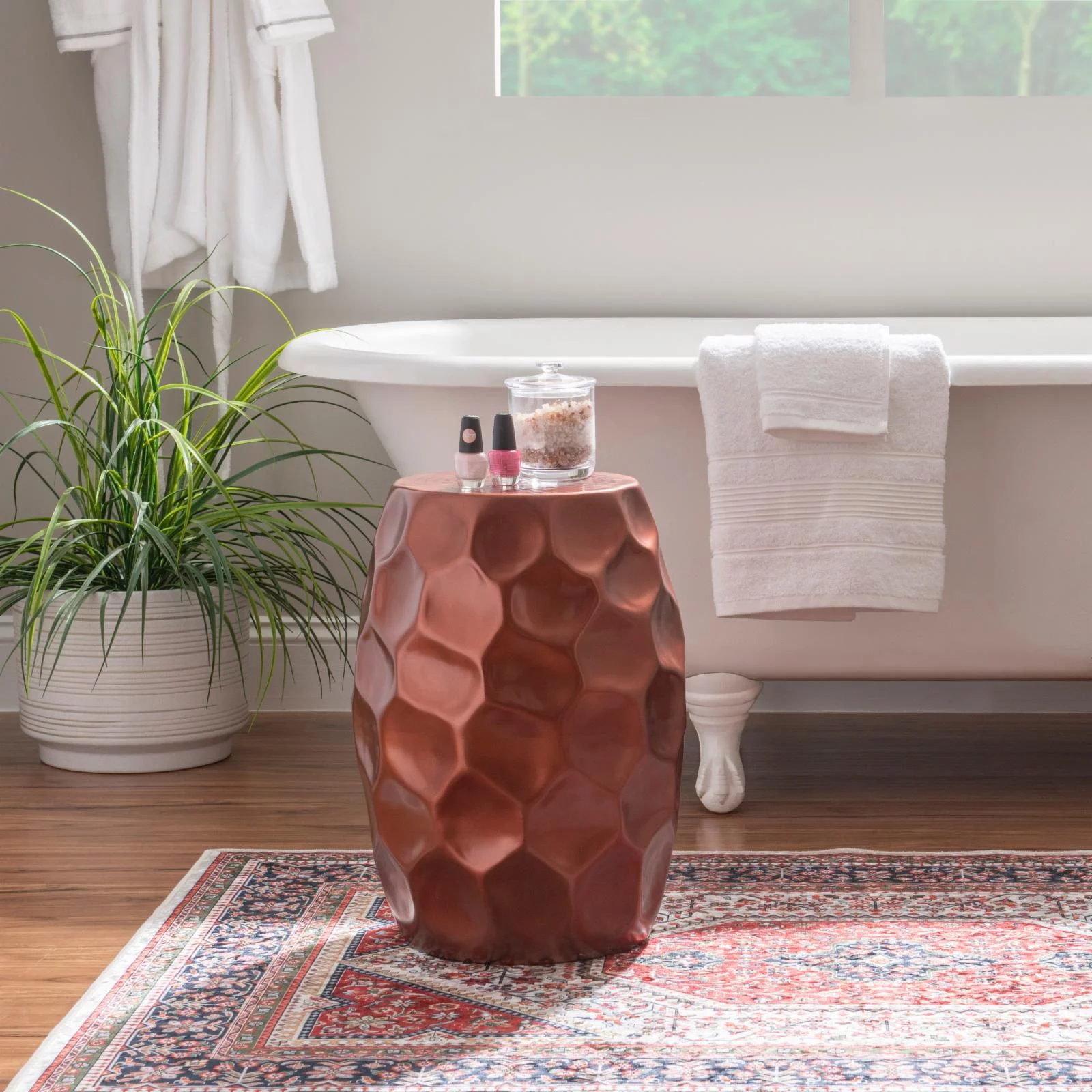 Linon Hewitt Aluminum Side Table in Antique Copper