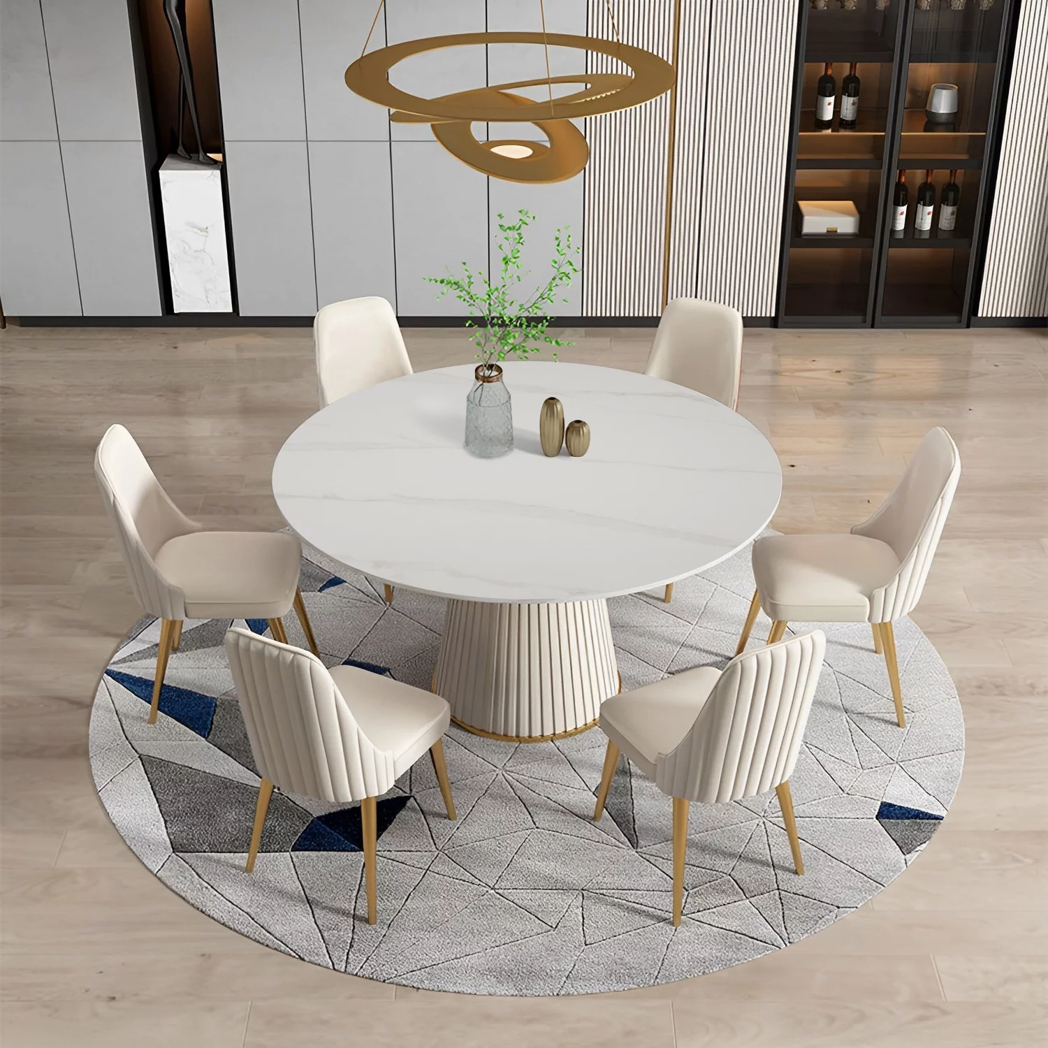 Montary 7 Piece Dining Table Set, Modern Dining Room Table Set of 6, White 53