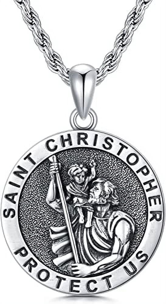 SISGEM St Christopher/Michael/Benedict/Virgin Mary/Jude Necklace 925 Sterling Silver Amulet Pendant with 22+2 Inch Stainless Steel Chain for Men & Women Jewelry for Birthday Mother's Day Christmas