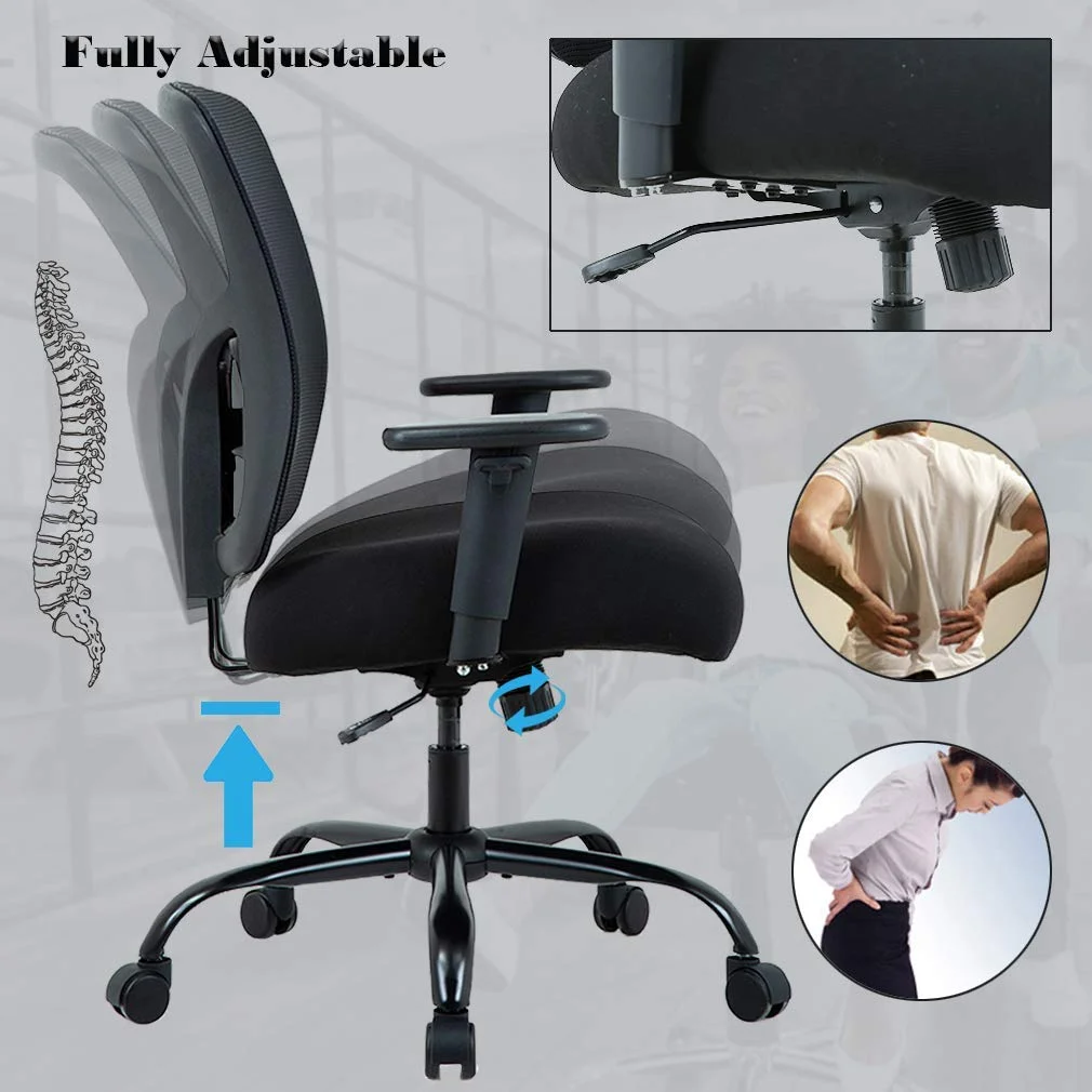Mesh Desk Chairs Big and Tall Office Chair Ergonomic Computer Chair Heavy Duty 400 lbs Task Chair with Wheels and Adjustable Arms, Black