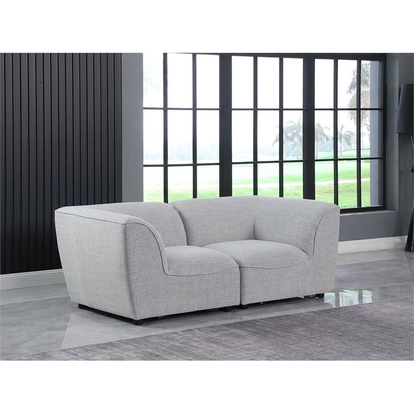 Meridian Furniture Miramar Grey Durable Linen Textured Modular Sofa
