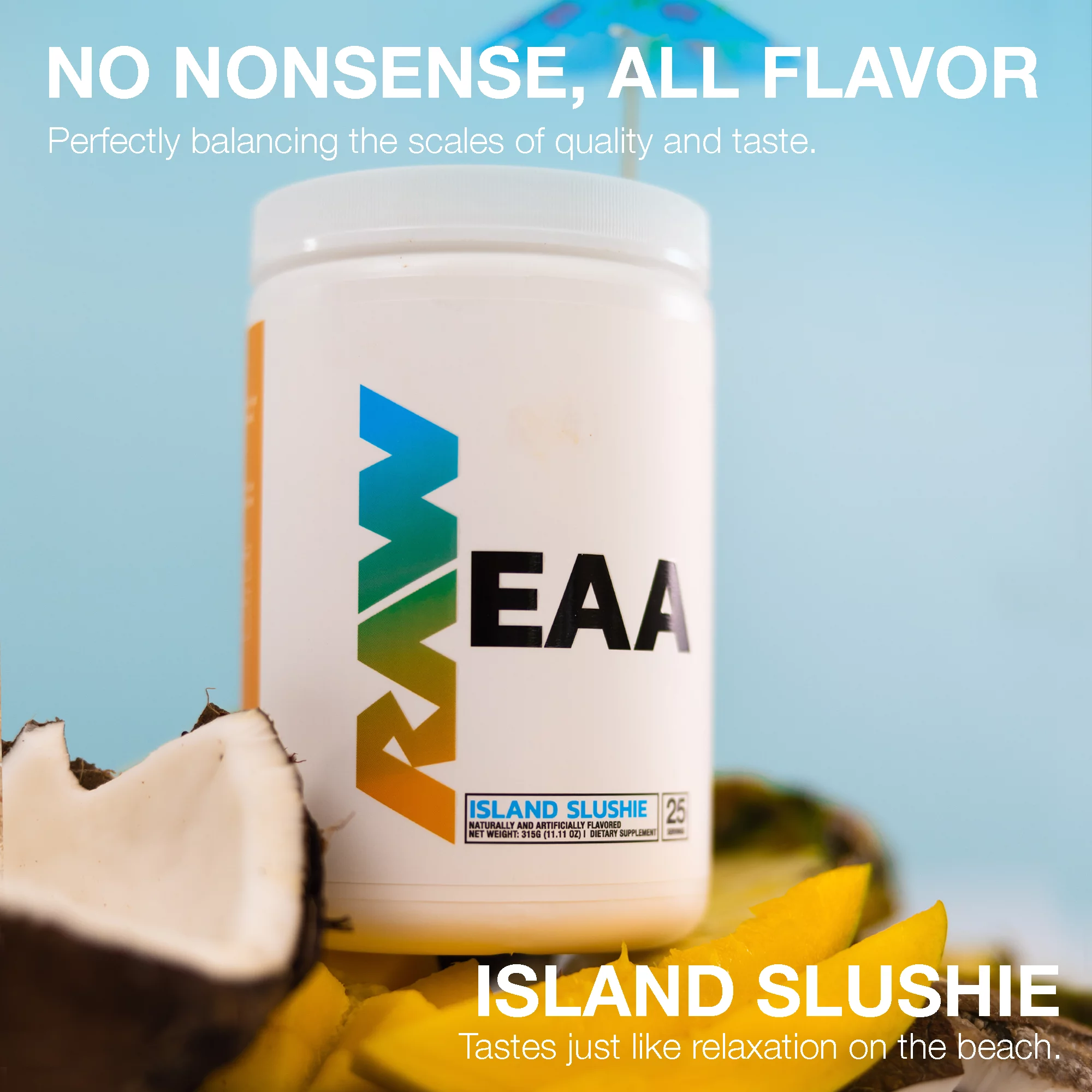 RAW Nutrition EAA Essential Amino Acids Powder Supplement, Island Slushie, 25 Servings