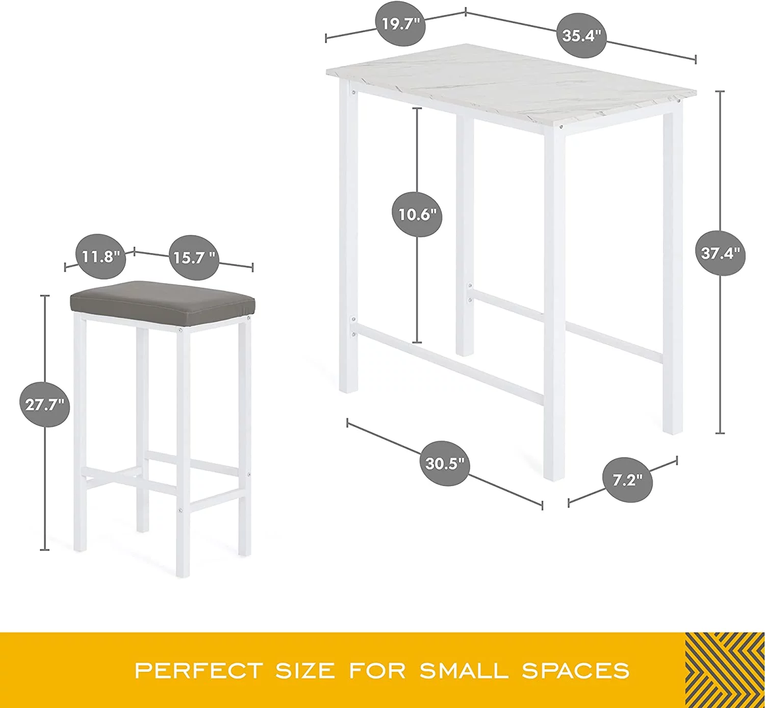 HOMOOI Kitchen Table Set with 2 Backless Stools,3-Piece bar Table and Chairs Set, White
