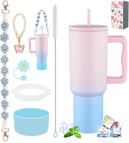 40 oz Tumbler with Handle Straw and Accessories, Drop & Abrasion Resistant, Vacuum Double-Layer Insulation, Ideal for Camping, Fitness, Outdoor Use