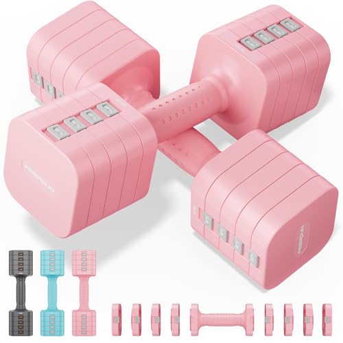 FEIERDUN 5-in-1 Adjustable Dumbbell Set of 2, 20LBS/10LBS Hand Weights for Women, 1s-Adjust Dual-Stable Dumbbell Set for Women Home Gym & Outdoor
