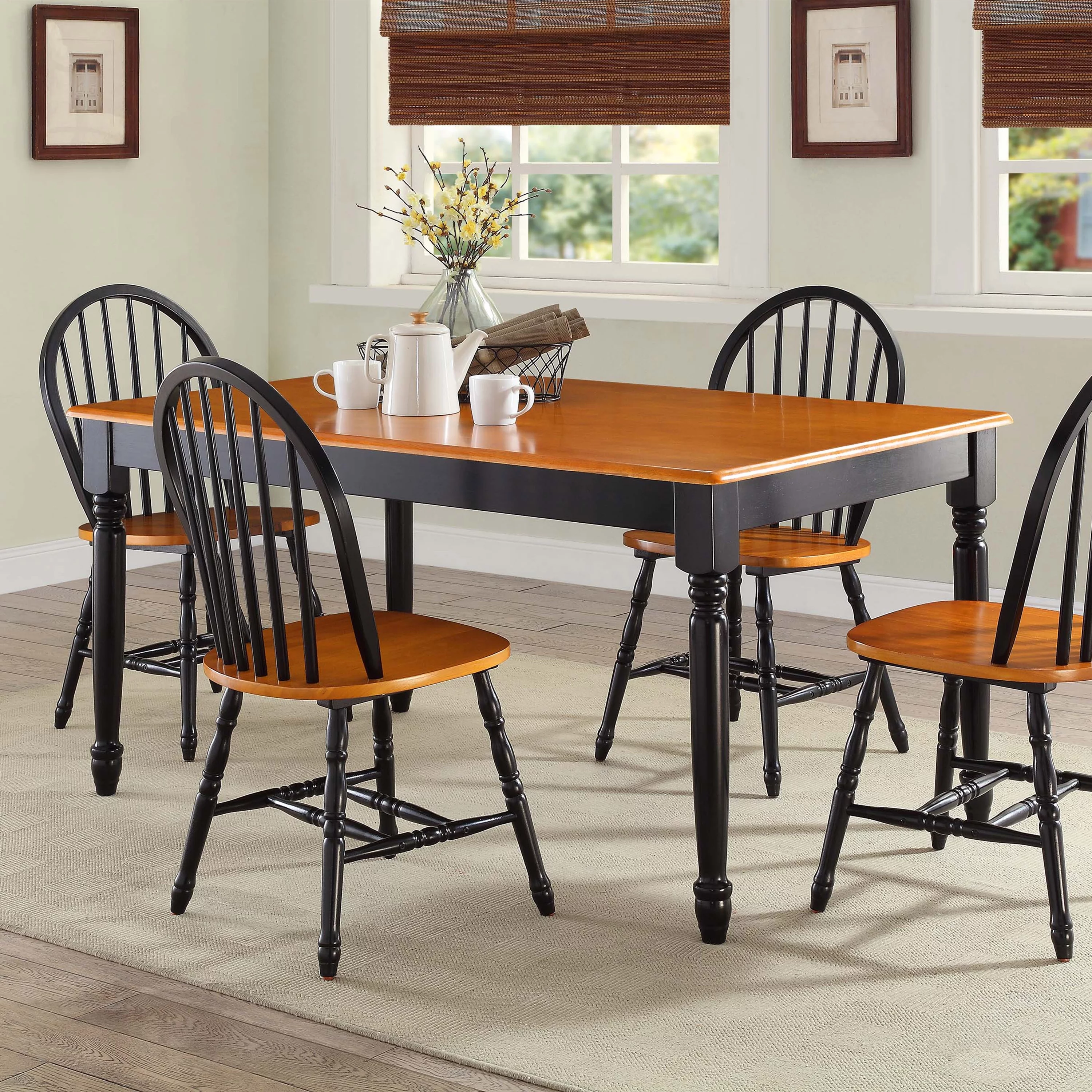 Better Homes and Gardens Autumn Lane Farmhouse 6-Piece Dining Set Bundle, Black and Oak