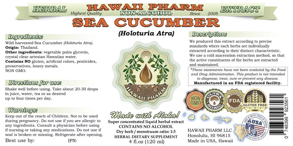 Sea Cucumber (Holothuria Atra) Glycerite, Dried Sea Cucumber Alcohol-Free Liquid Extract, Lollyfish, Glycerite Herbal Supplement 2 oz