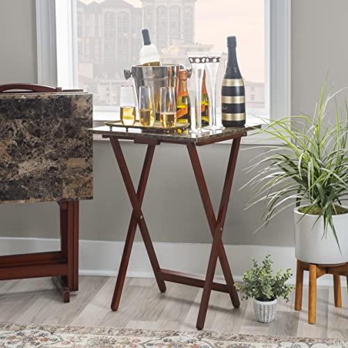 Linon Nikki Brown Faux Marble Tray Table Set