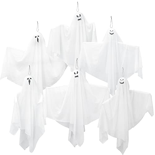 9 Pack Halloween Hanging Ghosts, 27.6 Inch Flying Ghost for Halloween Outdoor Decorations Front Yard Porch Patio Lawn Garden Trees Party Décor and Holiday Decorations