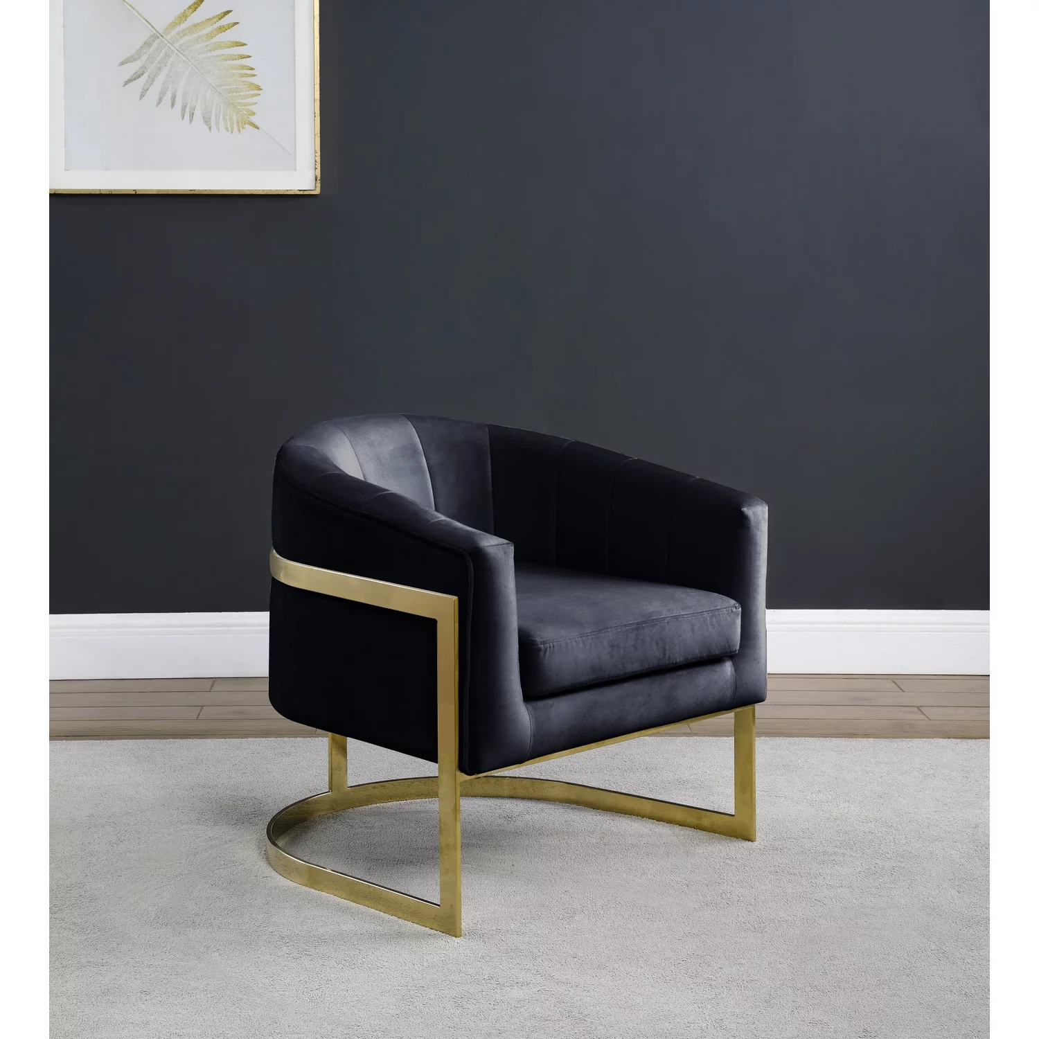 Traxmon Velvet Upholstered Accent Chair in Black Velvet