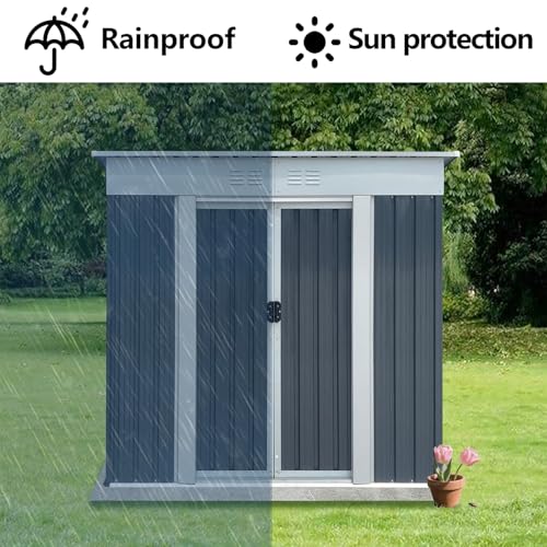 Aidek Outdoor Storage Shed, 5x3 FT Metal Garden Shed with Lockable Sliding Door & Vents, Tool House Waterproof Outside Storage Sheds for Garden Backyard Patio Lawn, Grey