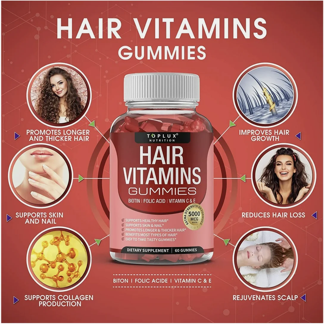 Hair Gummy Vitamins (2 PACK) Faster, Stronger, Healthier Hair Growth NON GMO